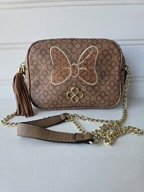 Jaime Ibiza Disney Minnie Mouse Crossbody Bag Faux Leather Brown Gold
